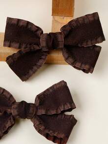 2PCS Elegant Brown Hair Clips Girls And Women Cottagecore Ruffle Bow Side Clips French Vintage Bow Hair Clips For Women Autumn Winter Hair Accessories - Brown - View 5