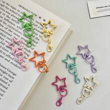 20pcs Random Mixed Color Girls Colorful Star Metal Keychains, Hollow Five-Pointed Star Pendant, DIY Handmade Bag Accessories, Cute Sweet Style Daily Small Gift Blind Box - Colorful Star Strap With Lobster Clasp - View 6