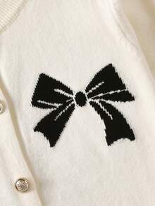 Young Girl Bow Pattern Knitted Cardigan Suitable For Daily Wear In Spring, Autumn, And Winter - Apricot - View 3