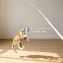 Retractable Cat Teaser Wand With Plush Octopus Replacement Head, Long Pole Durable Bite-Resistant Interactive Cat Toy With Bell - View 5