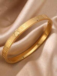 5/1pcsLuxury Gold‑Tone Stainless Steel Stackable Bangle Set, Bring You Multiple Styling Options - Gold - View 10