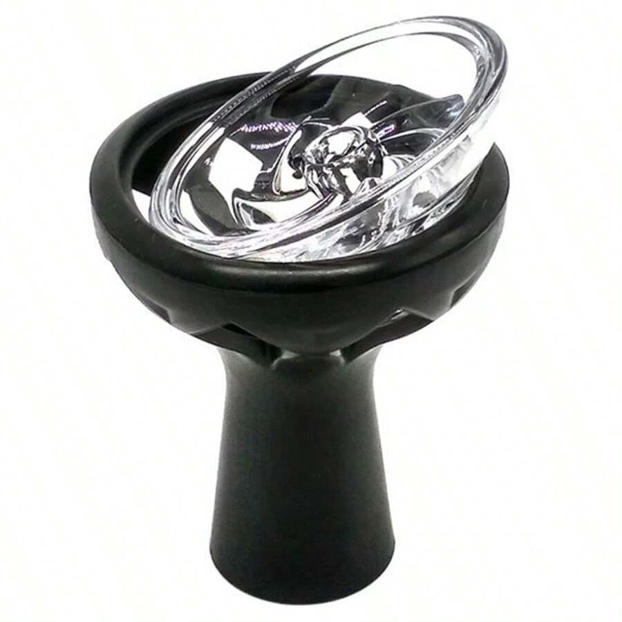 1pc Arabic Hookah Accessory Glass Silicone Bowl Compatible With Charcoal Screen, Black Hookah Bowl - Black - View 1