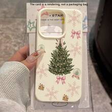 1PC Winter Pink Snowflake Christmas Tree Lychee Texture Soft Phone Case Compatible With IPhone11/12/13/14/15/16/16Pro/16ProMax/17/17pro/17ProMax/18pro 18ProMax - Multicolor - View 4
