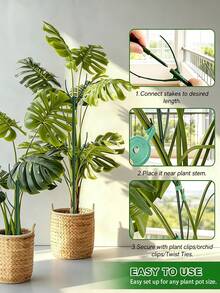 1/7/16/32pcs Bamboo Plant Support Stakes Set With Hook And Loop Ties And Clips, Stackable Tall Poles For Climbing Plant Stem Support, Plant Accessories Gardening Supplies Indoor Plant Rack - A - View 3