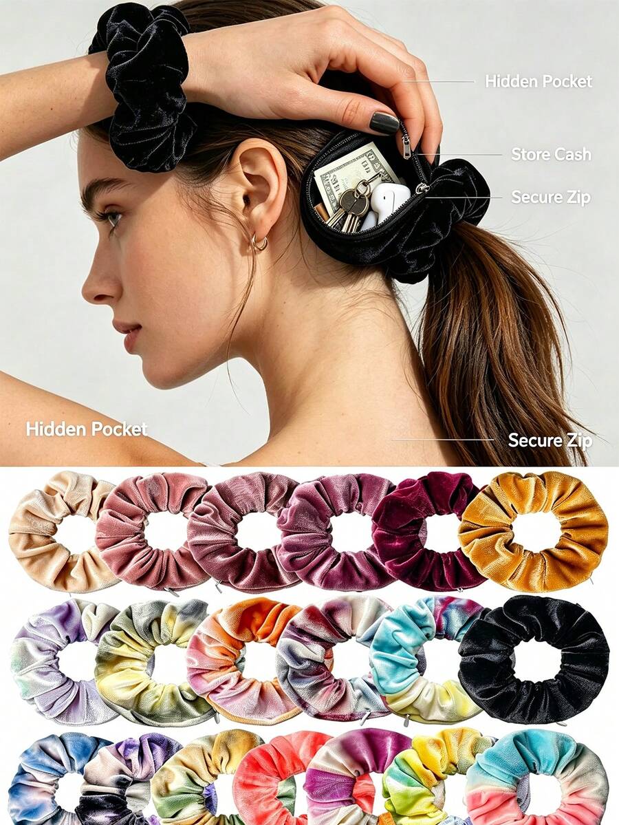 3/1pc, Velvet Headband With Hidden Pocket, Multifunctional Hair Accessory Storage Bag, Portable Travel Essential, Christmas Stocking Filler, Gift For Women, Must-Have Accessory, Back To School, Christmas Gift, Halloween Gift, Holiday Gift, Travel Essential, Holiday Essential - Multicolor - View 1