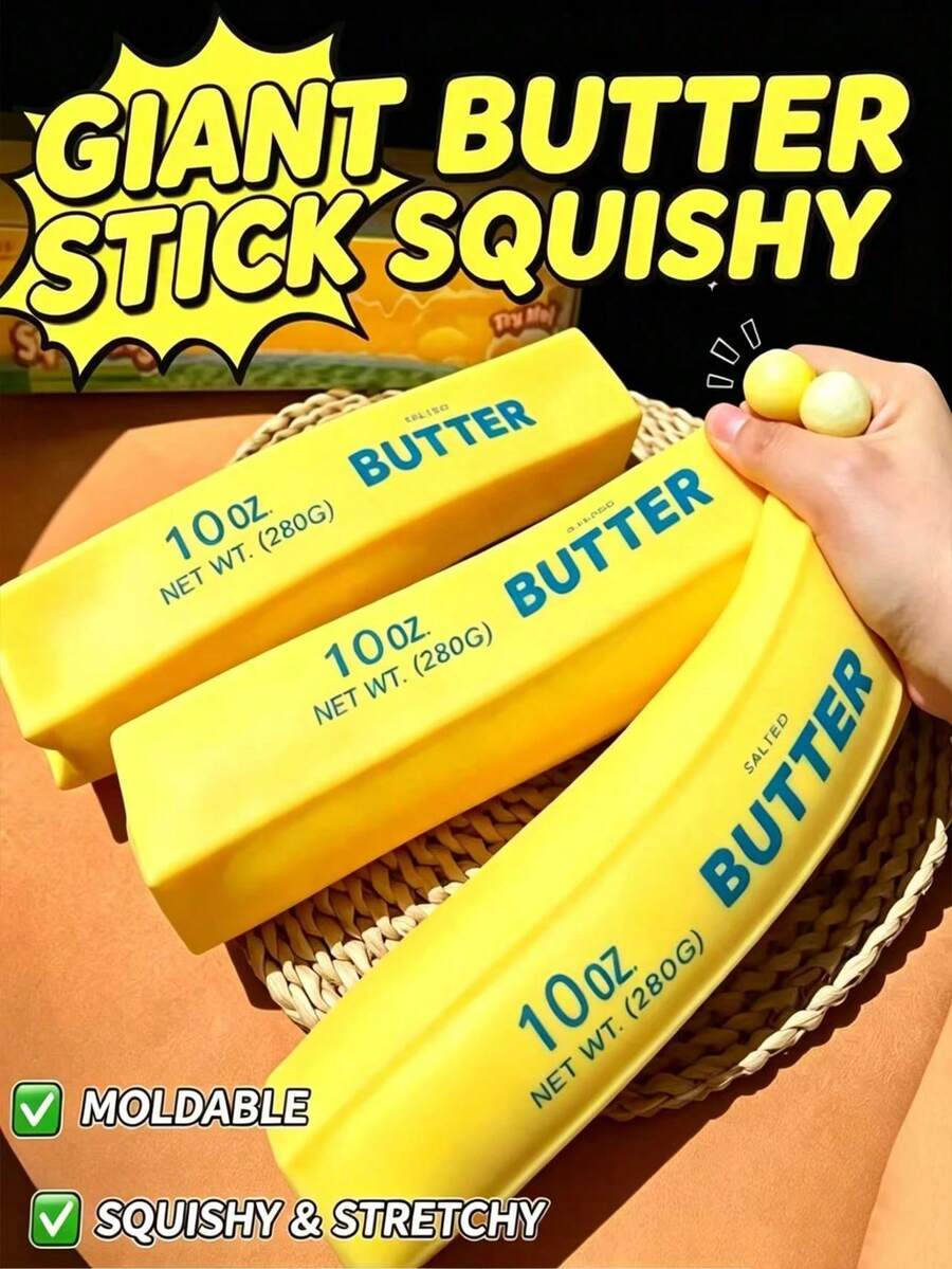 Mainan Squishy Stik Mentega Raksasa, Sangat Tebal dan Super Lembut, Pantulan Lambat, Mainan Remas untuk Meredakan Stres, Bentuk Mentega yang Lucu dan Menyenangkan, Sempurna untuk Meredakan Kecemasan dan Permainan Sensorik - MultiWarna - View 1