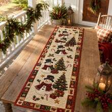 1pc Christmas Snowman Table Runner, Quilted Style Holiday Dining Table Decor, Xmas Tree Gift Pattern Long Table Cover, Farmhouse Christmas Wall Hanging Tapestry, Winter Mantel Cabinet Home Decoration Gift - Multicolor - View 10