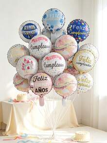 10 Inch Spanish Happy Birthday Aluminum Foil Balloons, Multi-Pattern Round Helium-Fillable Foil Balloons, Suitable For Birthday Party Decoration, Photo Props, Theme Party, Holiday Celebration Supplies - Birthday Balloons - View 2