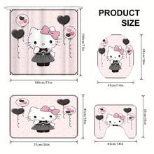 4pcs Sanrio Hello Kitty Print Shower Curtain Set, Suitable For Various Decor Styles, Both A Practical Bathroom Essential And A Perfect Gift For Holidays, Birthdays And Parties. - Shower Curtain Set - View 4