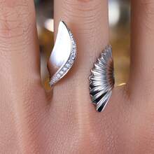 1pc Personalized Fan-Shaped Shell Design Open Adjustable Ring With Synthetic Cubic Zirconia For Women - Multicolor - View 6
