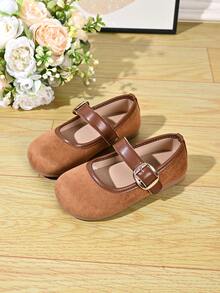 Vintage Color Girls' Shoes, One-Strap Round Toe Soft Sole Baby Walking Shoes, Versatile Children's Leather Shoes - Khaki - View 2