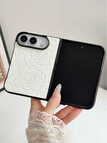1pc Fashionable, Cute, Minimally Labeled Rose Printed Element Folding Phone Case, Can Protect And Prevent Falling For:SamsungGalaxy Z Fold 8/IPhoneDuo - White - View 4