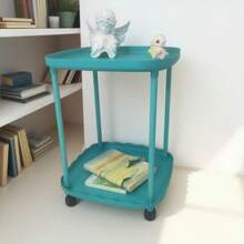 1pc Multifunctional Side Table, Double-Layer Design, Artistic Appearance, With Brake Casters For Easy Movement, Detachable And Portable, Home Decor Furniture, Living Room Sofa End Table, Bedroom Nightstand, Patio Coffee Table - Multicolor - View 5