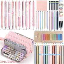 6Pcs/50Pcs Luxury School Supplies Set, Includes 13 Highlighters, 10 0.5mm ST Tip Black Ink Gel Pens, 6 Mechanical Pencils, Sticky Notes, And A Complete Set Of Essential Stationery For Students. - Stationery Set - View 1