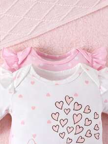 Bhchntiy 2pcs Baby Girl Autumn/Winter New Elephant, Heart And Polka Dot Print Rompers And 2pcs Bowknot Headbands - Multicolor - View 5