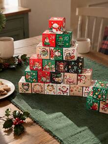 24Pcs/1pc Christmas Advent Calendar Gift Boxes, 24 Days Countdown Calendar Paper Packaging Box, DIY Countdown Empty Advent Calendar With Santa Claus And Reindeer Patterns, For Christmas Party Favors, Christmas Gifts, Winter Christmas Decoration - View 4