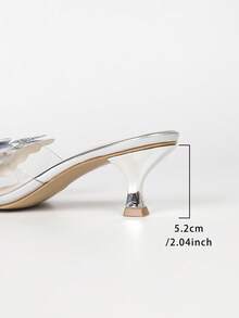 Glam Bridal Silver Metallic Glitter Rhinestone Butterfly Clear PVC Slip‑On Mule Heels, Square Toe Flared Mid‑Heel Slide Sandals For Evening Party - Silver - View 7