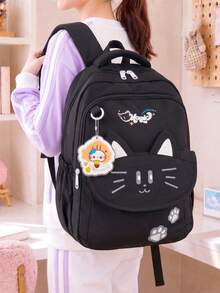 Cute Cat Ear Student Backpack, Large Capacity Lightweight Burden-Reducing School Bag For Kids, Middle School And High School Students, Casual Travel And Short Trip Bag, Multi-Compartment Waterproof Storage Backpack, Multiple Colors Available For Girls, College Style - A - View 3