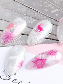 5pcs Christmas Theme Nail Art Stamping Plates, Winter Snowflake Snowman Christmas Tree Bell Gift Box Design Nail Art Templates, Reusable Stainless Steel Nail Art Tools, DIY Nail Art Printing Templates Nail Art Tools - Silver - View 8