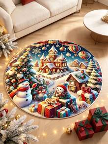 1pc Christmas Scene Snowy Christmas Tree Holiday Pattern Decorative Rug, Suitable For Decorative Rug, Bedroom Decor, Small Rug, Carpet, Home Decor, Living Room Rug, Living Room Small Rug, Bedroom Rug, Living Room Home Decor, Outdoor Rug, Washable Rug - Multicolor - View 4