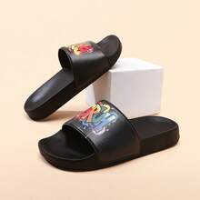 Colorful Letter Kids Slippers Boys EVA Soft Sole Casual Non-Slip Indoor Outdoor Beach Slide Sandals - Black - View 5