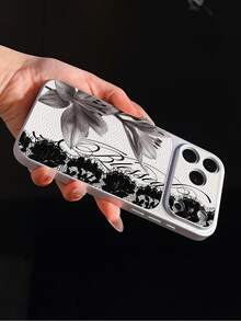 1pc Silver Lace Ink Lily Pattern Full Camera Protection Anti-Drop Anti-Collision Personalized Phone Case Compatible With IPhone 16 Pro Max/18/17/16/15/14/13/12/11/Air - Multicolor - View 6