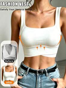 Tight Sportswear Crop Cami Top Casual Minimalist Solid Color Fitted Cropped Tank Top - White - View 1