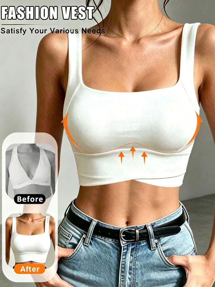 Tight Sportswear Crop Cami Top Casual Minimalist Solid Color Fitted Cropped Tank Top - White - View 1