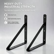 2pcs Black Triangle Brackets 6"/8"/10"/12" Heavy Duty Metal Shelf Brackets - L-Shaped Brackets For Floating Shelves, Support Corner Brackets For Home And Office - C - View 2
