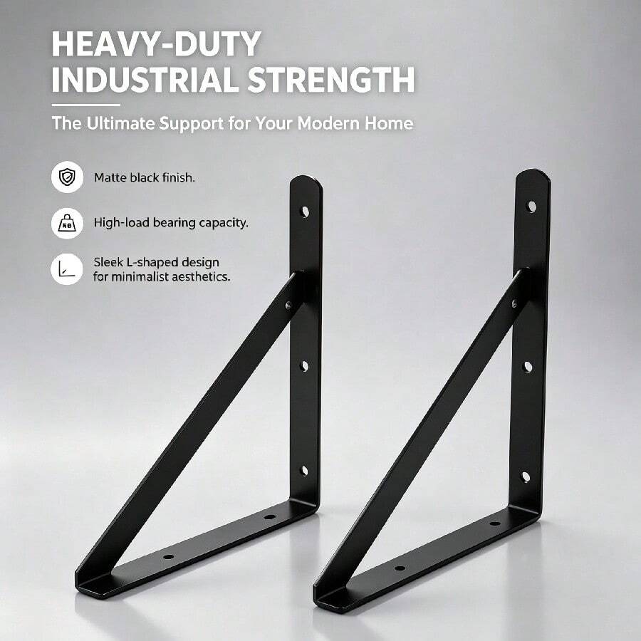 2pcs Black Triangle Brackets 6"/8"/10"/12" Heavy Duty Metal Shelf Brackets - L-Shaped Brackets For Floating Shelves, Support Corner Brackets For Home And Office