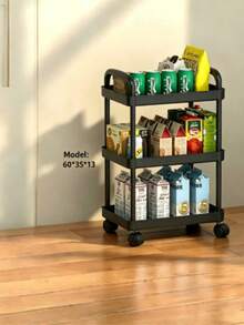 1 Black Small Trolley Storage Rack, Floor-Standing, Multi-Layer Design, Layered Storage Rack, Small Trolley Storage Rack, Home Bathroom Decoration, Bathroom Storage And Organization Rack, Autumn Decoration, Back To School Decoration - Multicolor - View 8