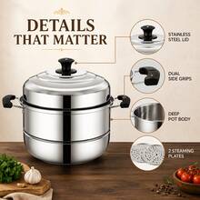 30cm Stainless Steel Steamer Pot, 2-Layer Steamer With 2 Steamer Racks, Large Capacity Cooking Pot - View 6
