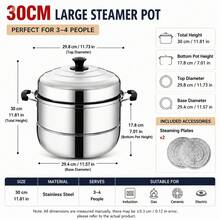 30cm Stainless Steel Steamer Pot, 2-Layer Steamer With 2 Steamer Racks, Large Capacity Cooking Pot - View 10