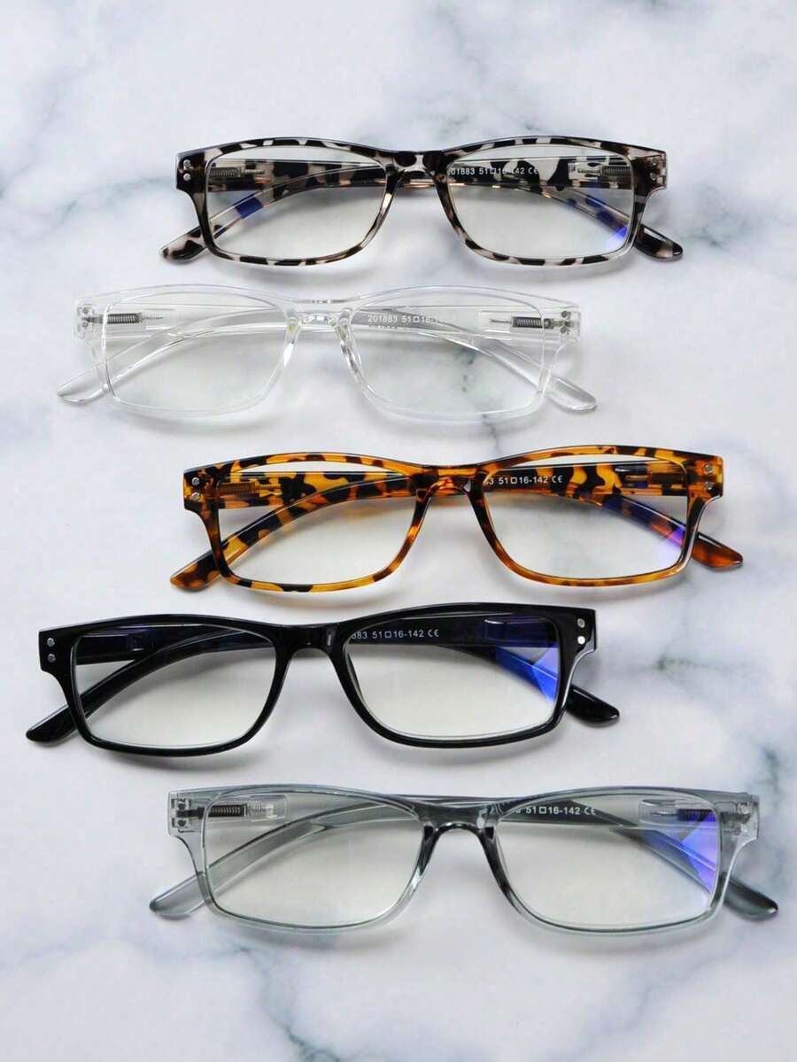 5pcs Multi-Color Middle-Aged Men & Women 1.0-4.0 Daily Glasses, Spring Hinge, Decorative Fashion Plain Lens - Multicolor - View 1