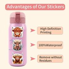 55Pcs Highland Cattle Stickers Pack | Beautiful Pattern Stickers, Vintage Decorative Decals Bottles, Decorative Paper, Journaling, Laptop, Bumper, Skateboard, Scrapbook, Suitcase, Refrigerator, Plan Book, Keyboard, Car Sticker - Highland Cow - View 7