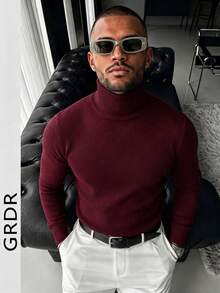 GRDR Men's Crew Neck Long Sleeve Sweater, Versatile Everyday Wear Knitted Pullover - Burgundy - View 11