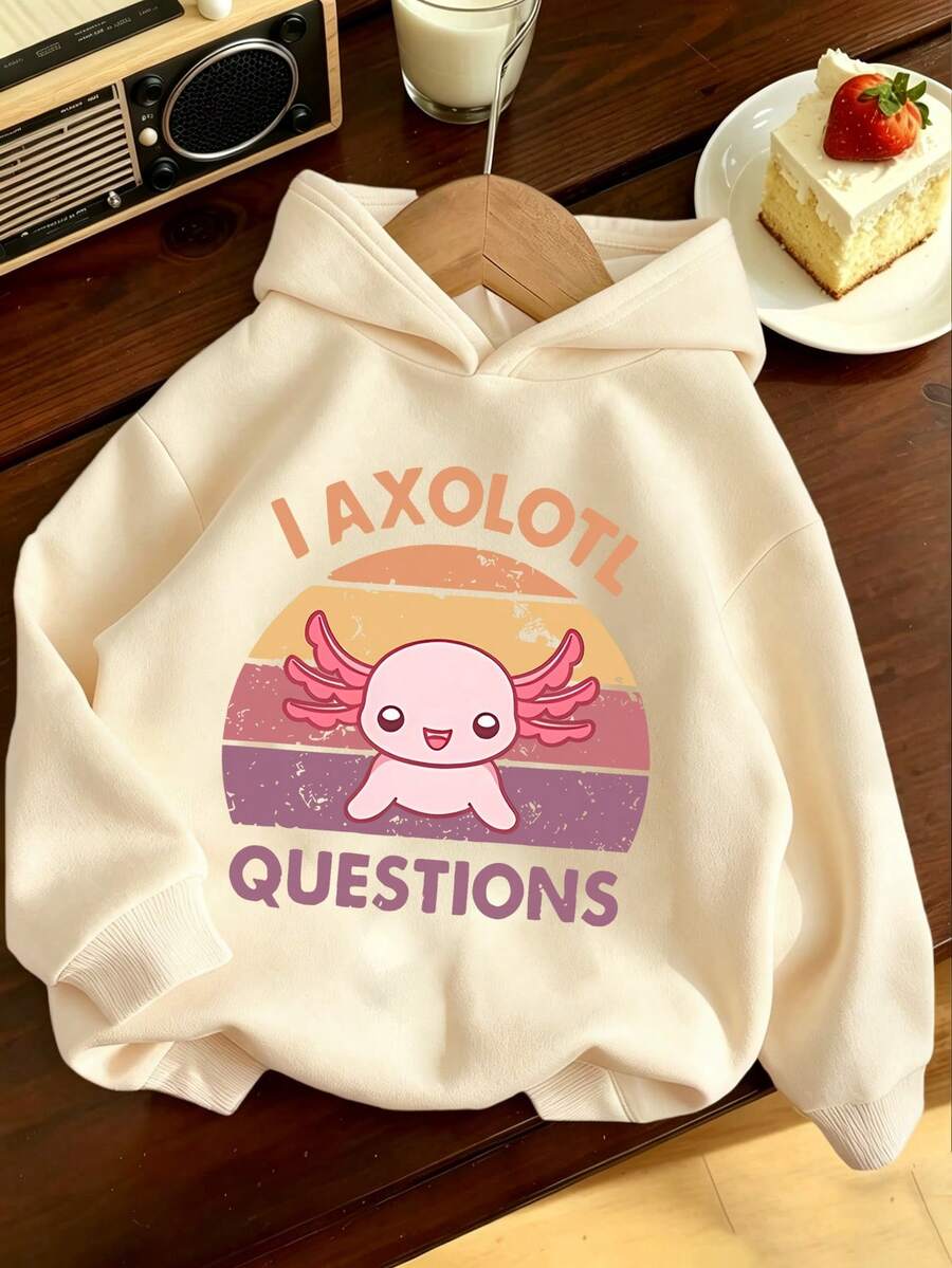 Tween Girl Fun Print Sweatshirt, Warm And Comfortable Thermal-Lined Pullover Sweatshirt For Autumn/Winter - Apricot - View 1