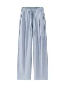 NBCT Women's Vintage Relaxed Fit Plaid Colorblock Drawstring Waist Casual Pants, Versatile For Home, Leisure, Commute And Daily Wear - Moon Blue - View 2