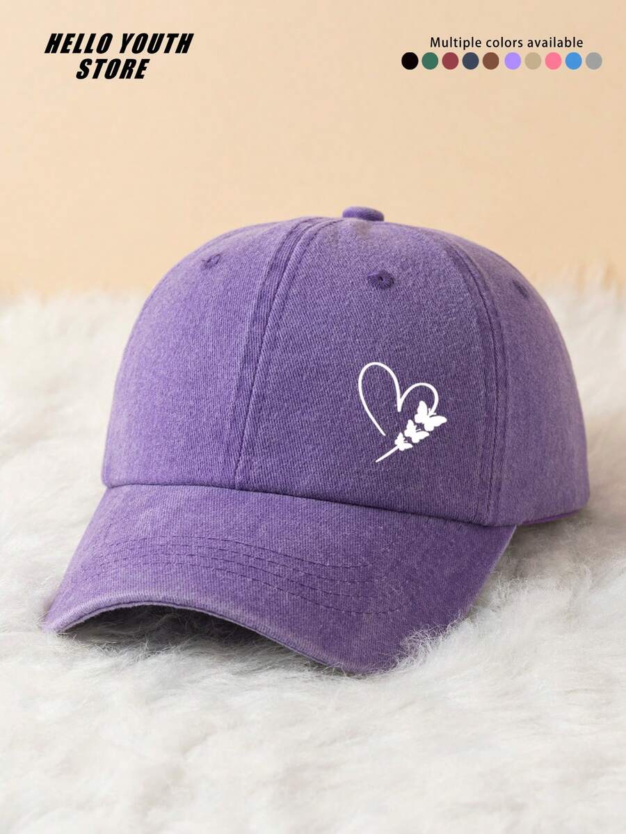 1pc Heart Butterfly Pattern Baseball Cap, Lightweight Adjustable Head Circumference Hard Top Baseball Cap, Unisex Baseball Cap, Suitable For All Seasons, Daily Wear And Life Styling, Halloween Hat Gift