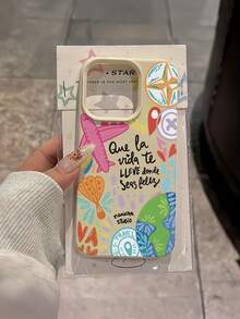 1pc White Matte Minimalist Lens Protection Colorful Graffiti Airplane English Pattern Phone Case Personalized Compatible With Iphone 16 Pro Max/18/17/16/15/14/13/12/11/Air And Series - Multicolor - View 4
