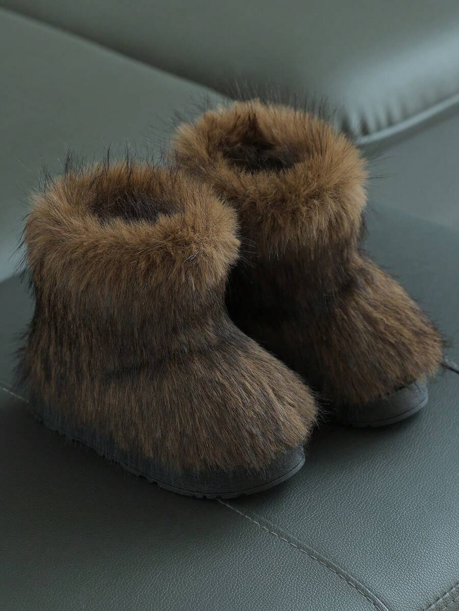 兒童毛絨靴，保暖加厚戶外軟底中筒雪地靴，適用男孩與女孩