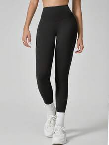 NcmRyu Women's 1pc Solid Color High Waist Minimalist Butt-Flattering Tummy Control Running Workout Leggings, Autumn/Winter - Black - View 3