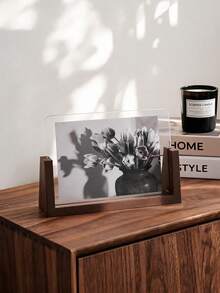 1pc Minimalist U-Shaped Wooden Base Acrylic Photo Frame, Freestanding Desktop Picture Holder, Modern Aesthetic Living Room Bookshelf Countertop Decor, Gift For Family And Friends - Walnut - View 15