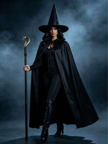 3-Piece Fantasy Wizard Costume Set, Unisex, Includes Hooded Cloak, Wizard Hat And Magic Wand, Suitable For Halloween And Cosplay Events - Multicolor - View 4