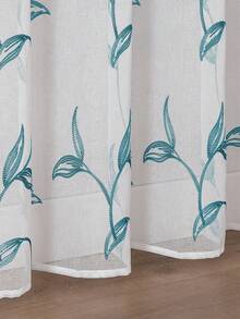 2pcs Sheer Curtains, Decorative Embroidered Faux Linen Curtains, Suitable For Home Kitchen, Living Room And Bedroom - Blue - View 7