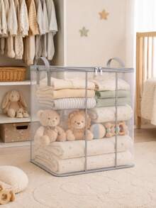 1pc Foldable Storage Bin With Handle, Large Capacity Breathable Zipper Storage Bucket, Suitable For Bedding, Sheets, Clothes, Blankets And Toys, Space-Saving For Closet, Home, Bedroom, Dorm, Also Can Be Used As Laundry Basket Or Toy Storage Bin - Multicolor - View 2