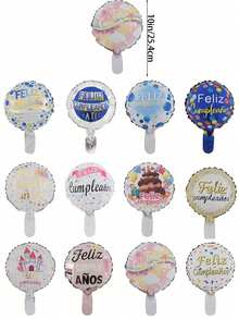 10 Inch Spanish Happy Birthday Aluminum Foil Balloons, Multi-Pattern Round Helium-Fillable Foil Balloons, Suitable For Birthday Party Decoration, Photo Props, Theme Party, Holiday Celebration Supplies - Birthday Balloons - View 7
