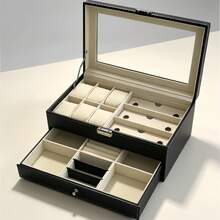 ASTUO 20 Slot Men's Watch Box With Large Glass Transparent Lid, Black Luxury Watch Storage Box With Drawer, Artificial PU Leather Watch Case, Watch Organizer, Wristwatch Display Box, Multi-Watch Storage Box, Jewelry Box, Bracelet Box, Men's Jewelry Box With Removable Watch Pillows - Multicolor - View 14
