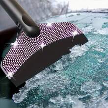 1pc Car Winter Snow Shovel With Rhinestone Decor, Stainless Steel Ice Scraper, Safety Emergency De-Icing Tool - A - View 5