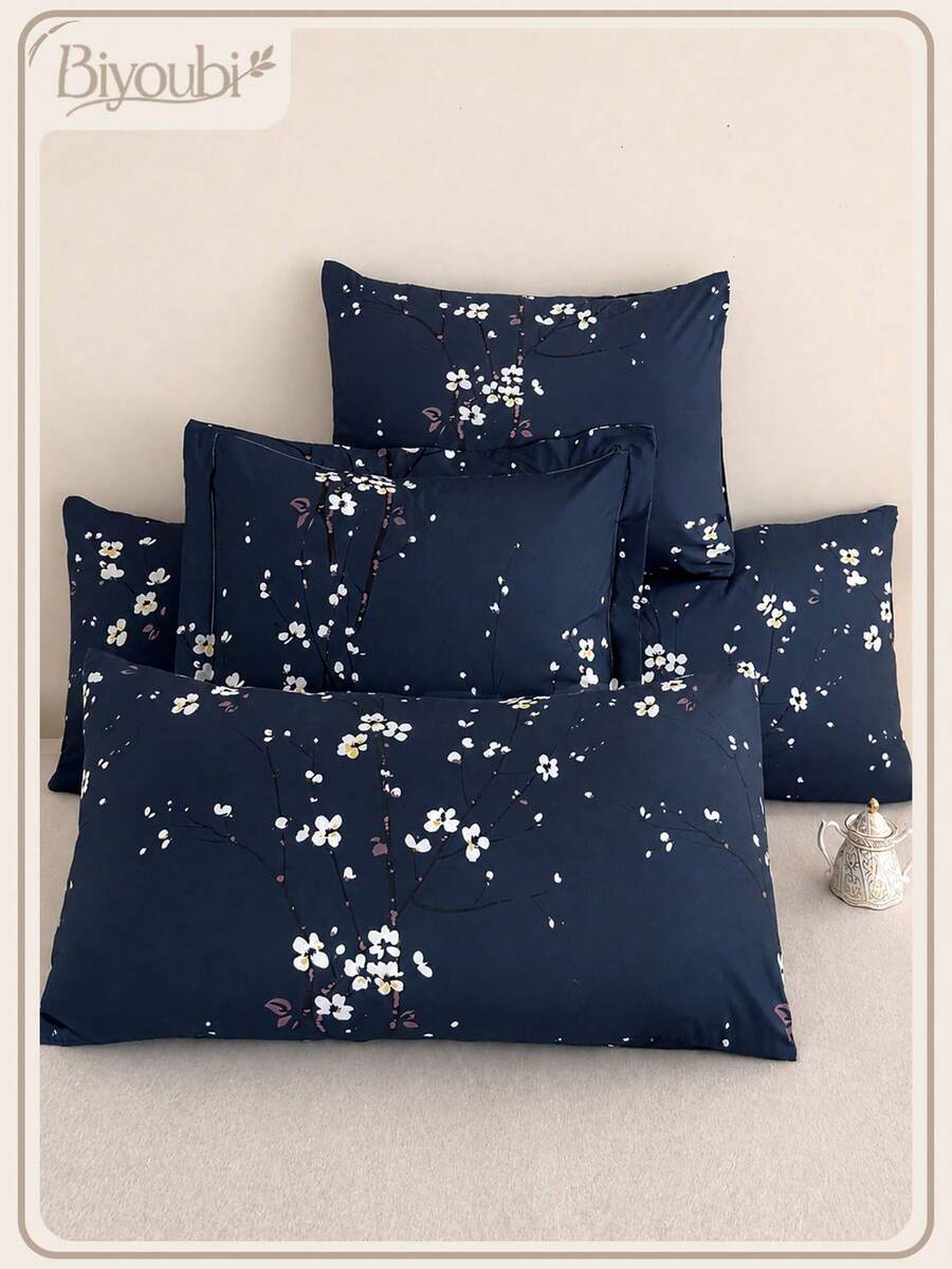2pcs Soft Microfiber Pillow Covers - Floral Pattern, Hypoallergenic & Breathable, Available In Oversized, Long, Standard, King, Queen, Extra Large, European, Square Sizes, Suitable For All Seasons - Royal Blue - View 1